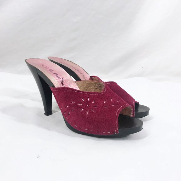Vintage 70s 80s Mules Suede cutout Sears The Shoe Place Heels Sandals Disco - Picture 4 of 8